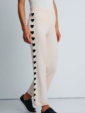 Lisa Todd Love Track Cotton Cashmere Heart Intarsia Knit Pants Cream Medium